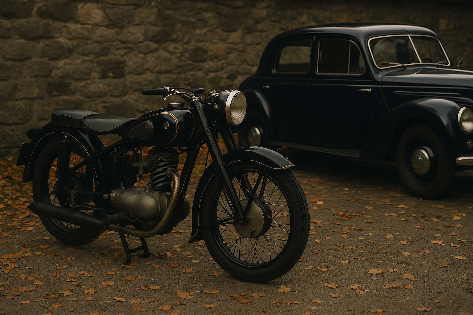 Symbolbild eines klassischen Motorrads und eines historischen Automobils