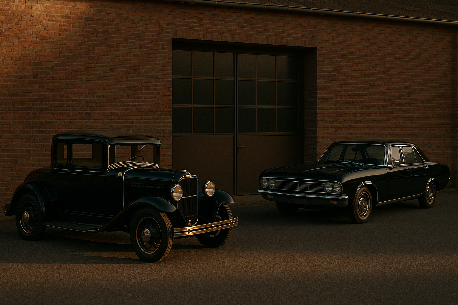Symbolbild mit Oldtimer und Youngtimer vor einer Backsteinhalle